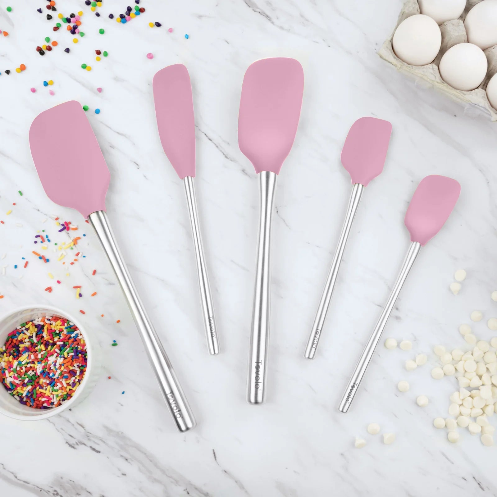 Spatula Set 5pc Flex-Core silicone ss Pink TOVO 1000677