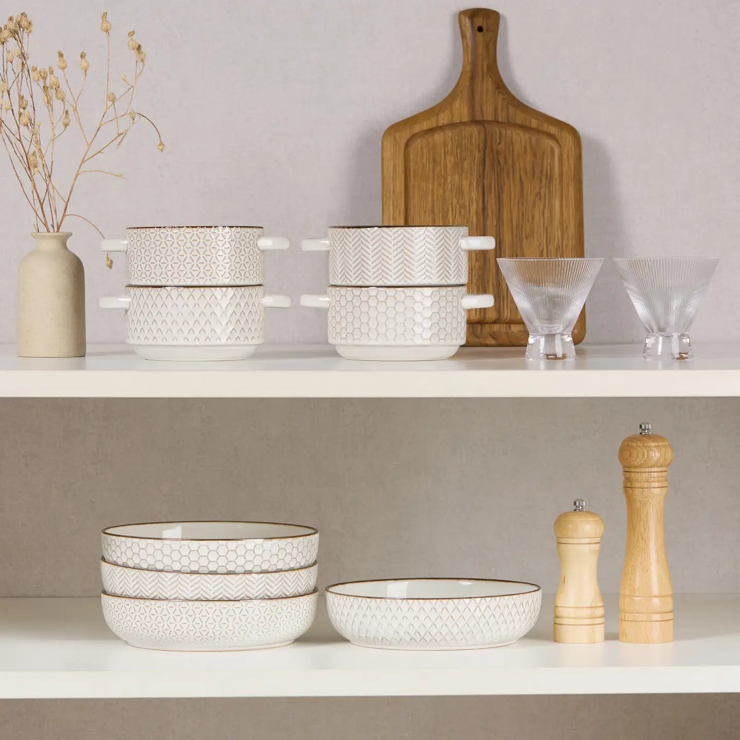 Pasta Bowls ceramic cream Narb 4pc KOOK KAP4PB40W