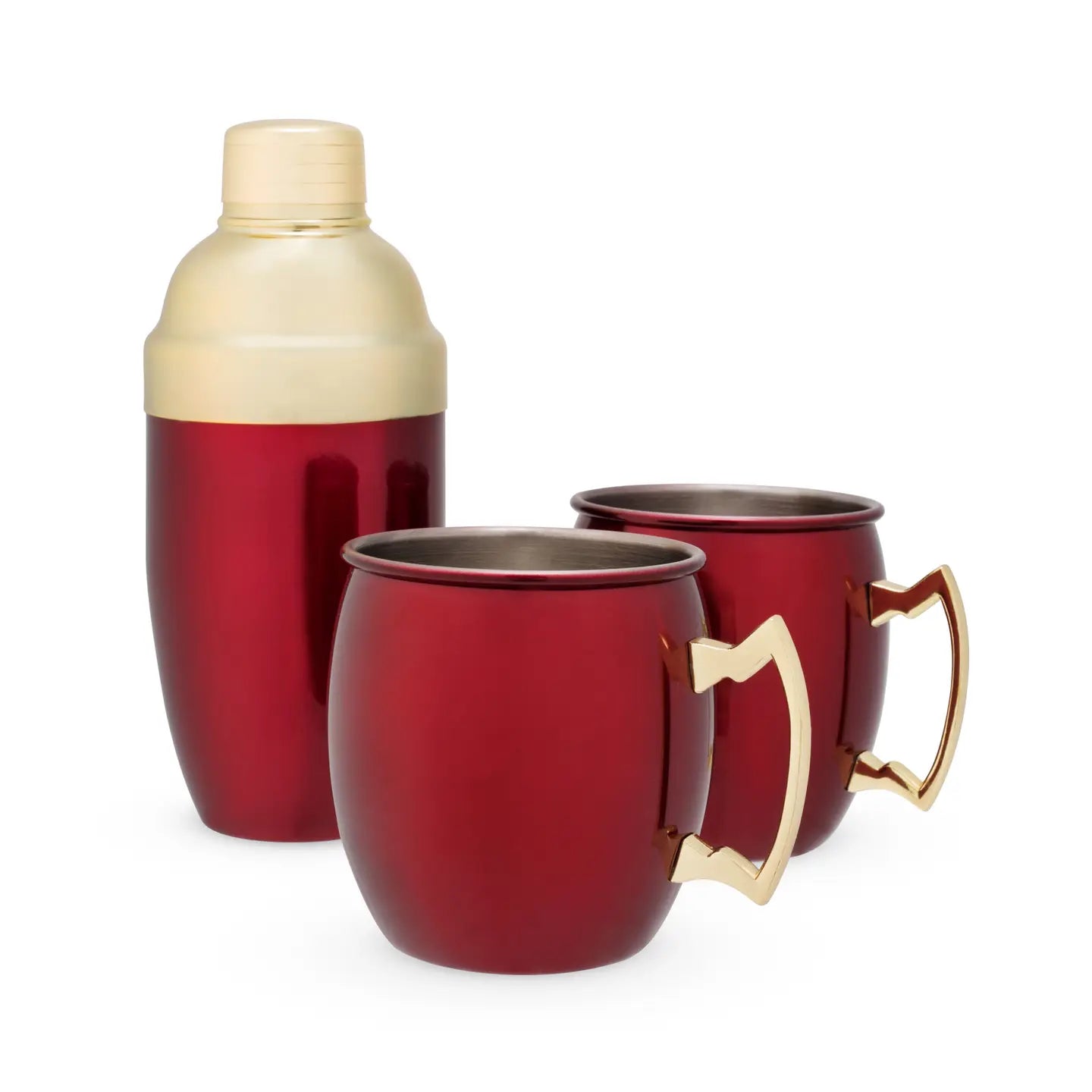 Shaker & Moscow Mule Mugs Red & Gold 3pc TWE 7660
