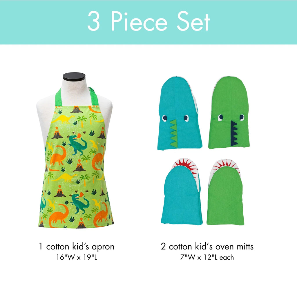 Apron & Oven Mitts, PreHistoric HNDSTD BKS-DNOAPSET