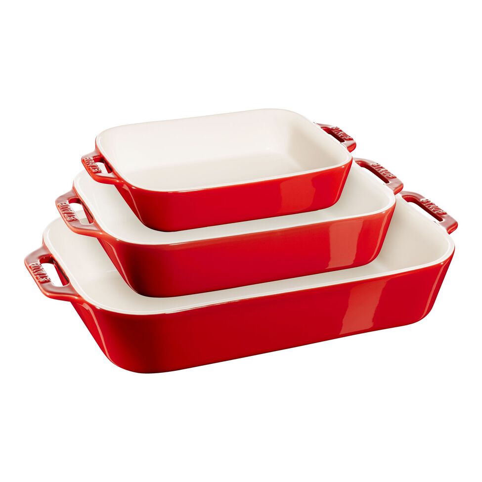 Baking Dish Set Stoneware 3pc Rec Cherry STAUB 1008690