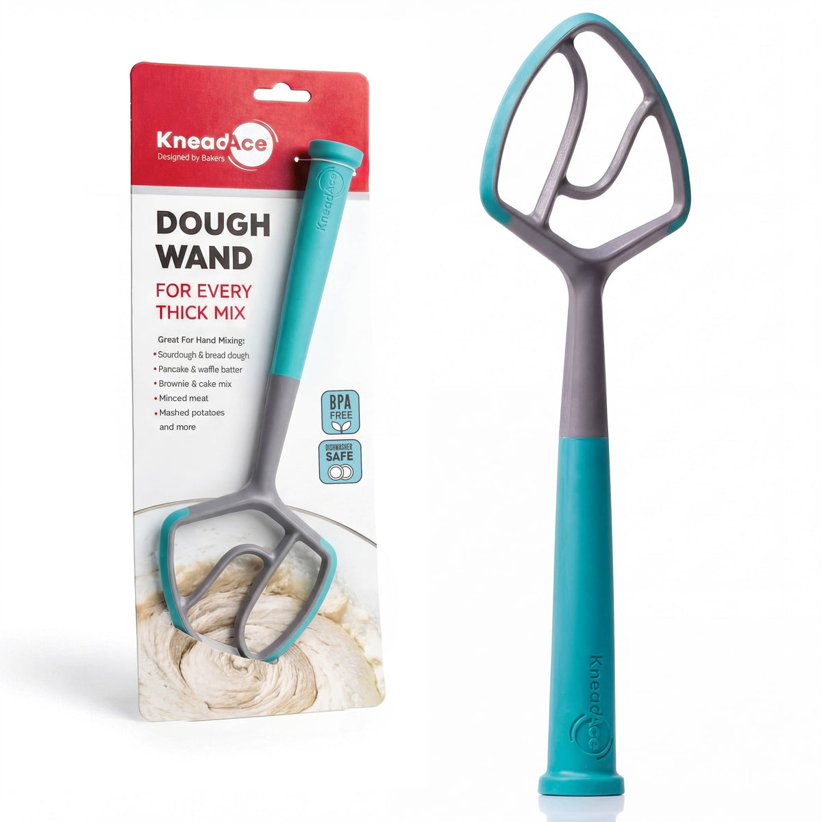 Dough Wand, Danish Dough Whisk: Gr/Turq KneadAce®