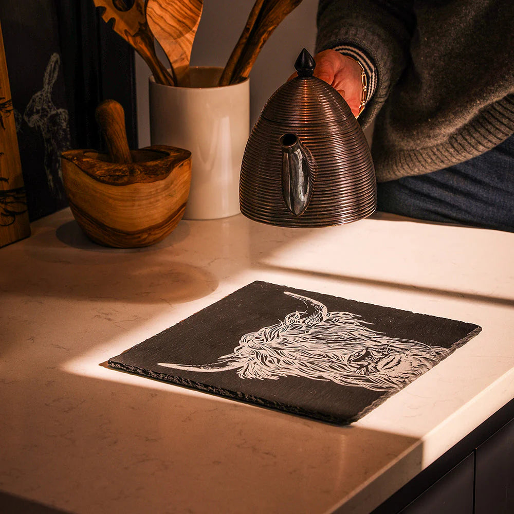 Pot Stand slate Highland Cow SELB JS/POTST/HC