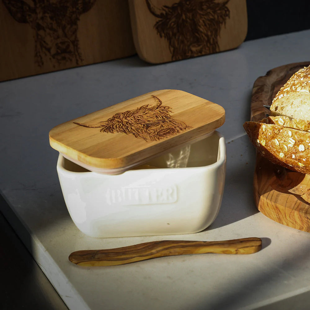 Butter Dish Highland Cow white SELB JS-SO-BD-W-HC