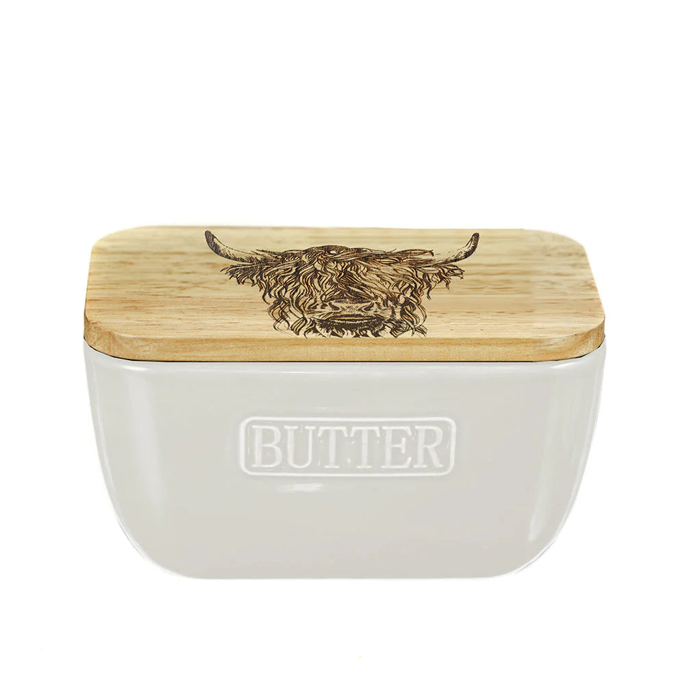 Butter Dish Highland Cow white SELB JS-SO-BD-W-HC