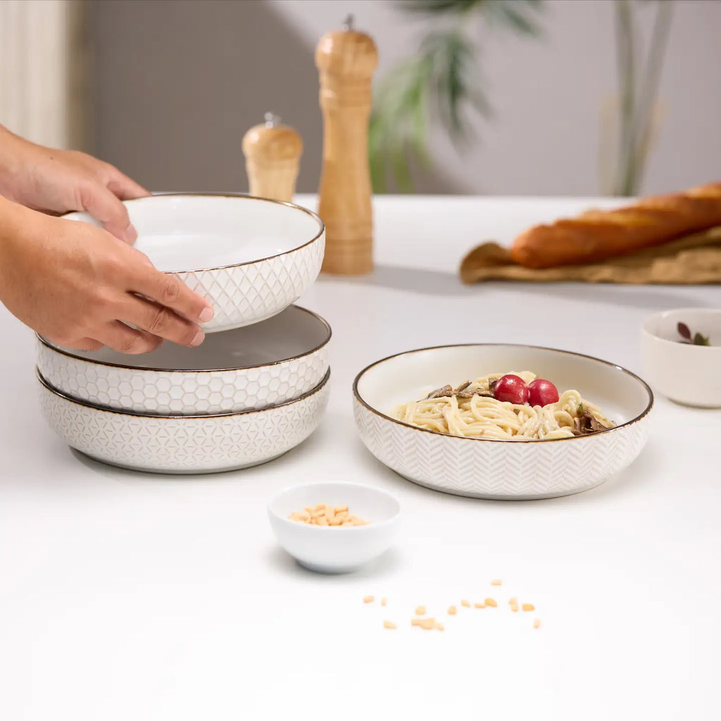 Pasta Bowls ceramic cream Narb 4pc KOOK KAP4PB40W