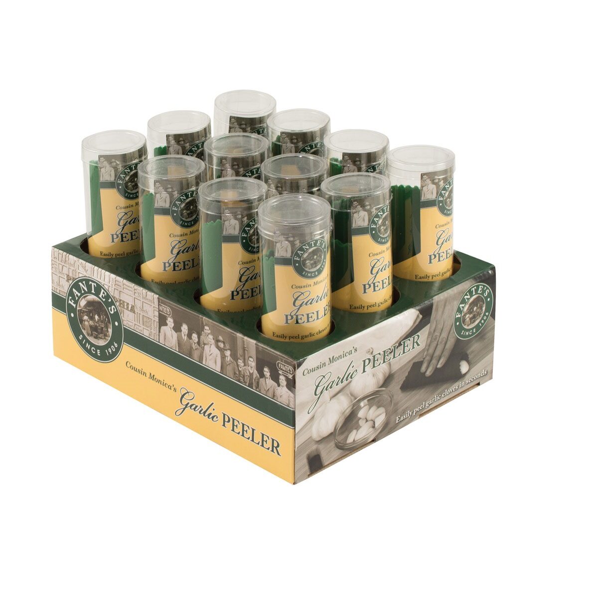 Garlic Peeler Tube BPA Free  Silicone Green, Display of 12 Fantes HIC 43836PRO
