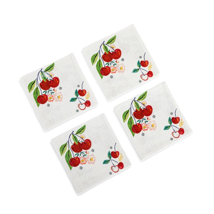 Napkins, Cocktail 4pc 6" Cherry Fabric DEMD 1004181302