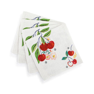 Napkins, Cocktail 4pc 6" Cherry Fabric DEMD 1004181302