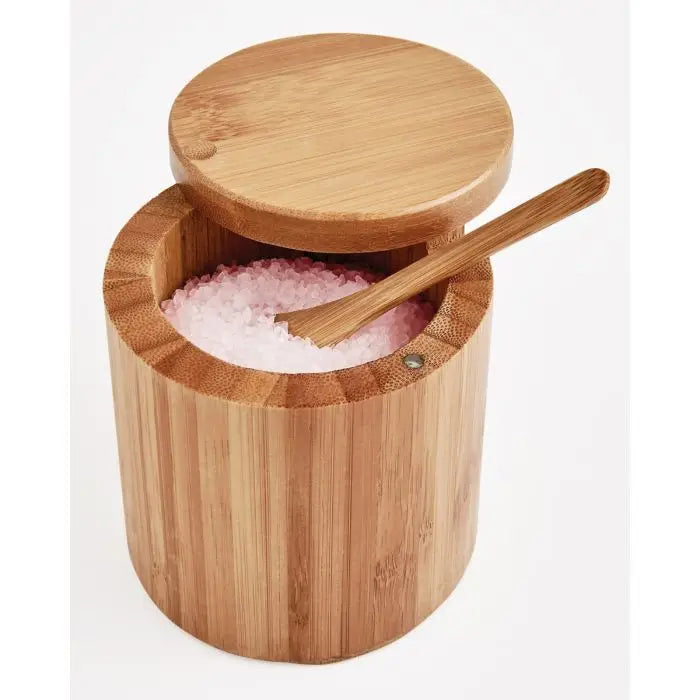 Salt Cellar & Spoon Bamboo Swivel 7oz HIC 97134