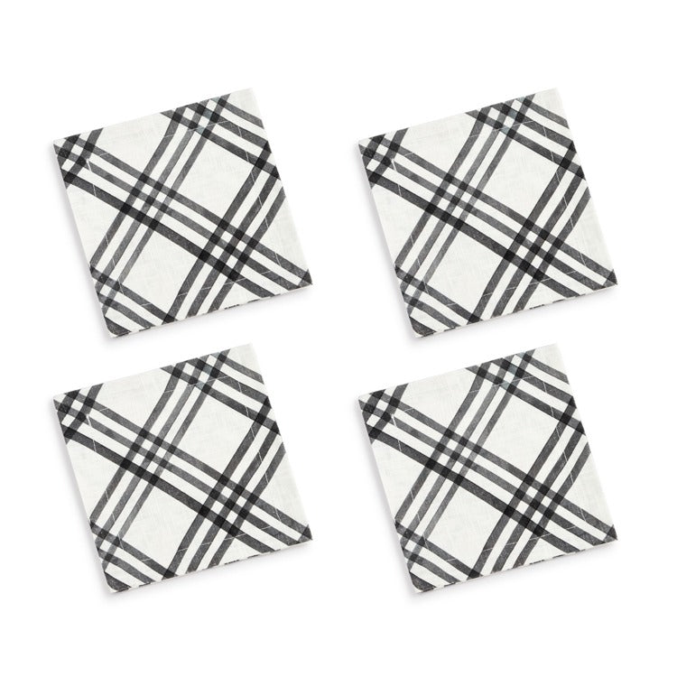 Napkin, Cocktail Black Plaid Fabric DEMD 1004181016