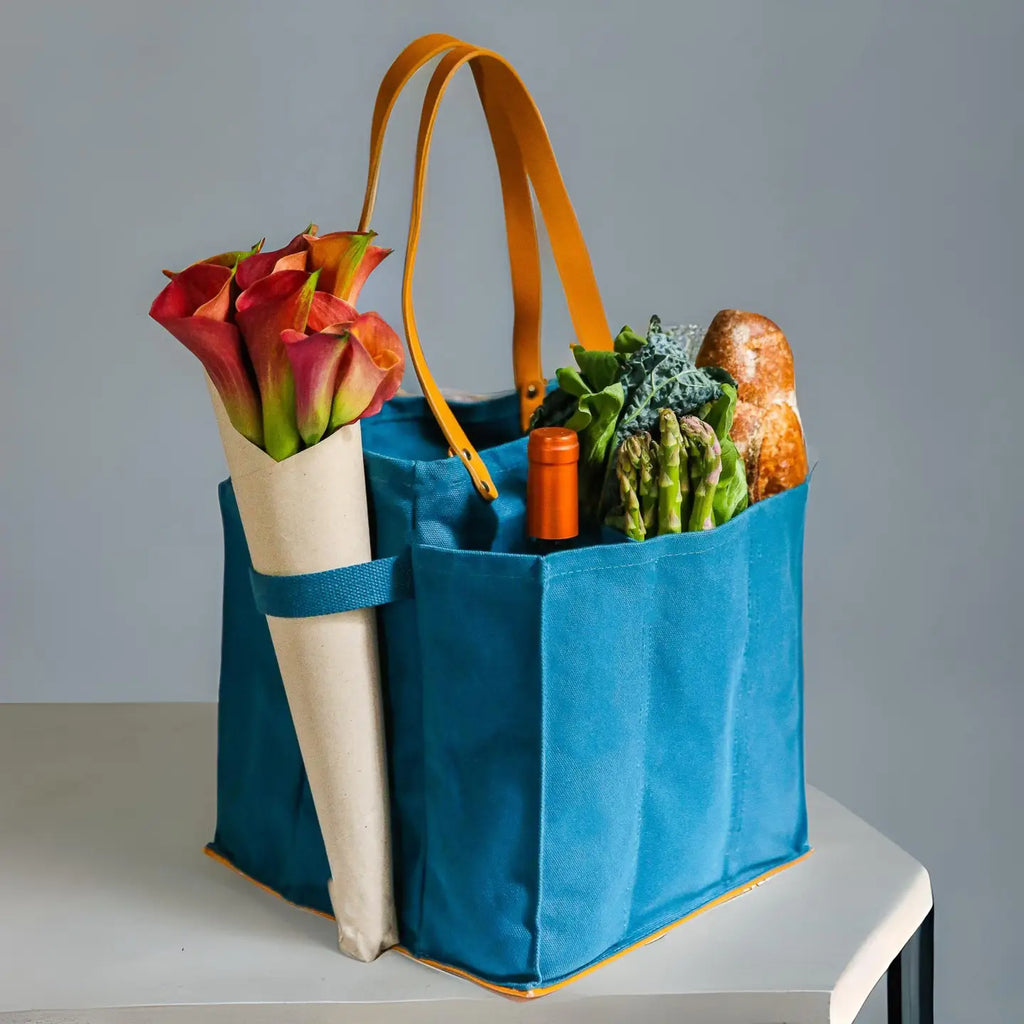 Market Tote Blue w/ Mustard Handles  CAPA MT02