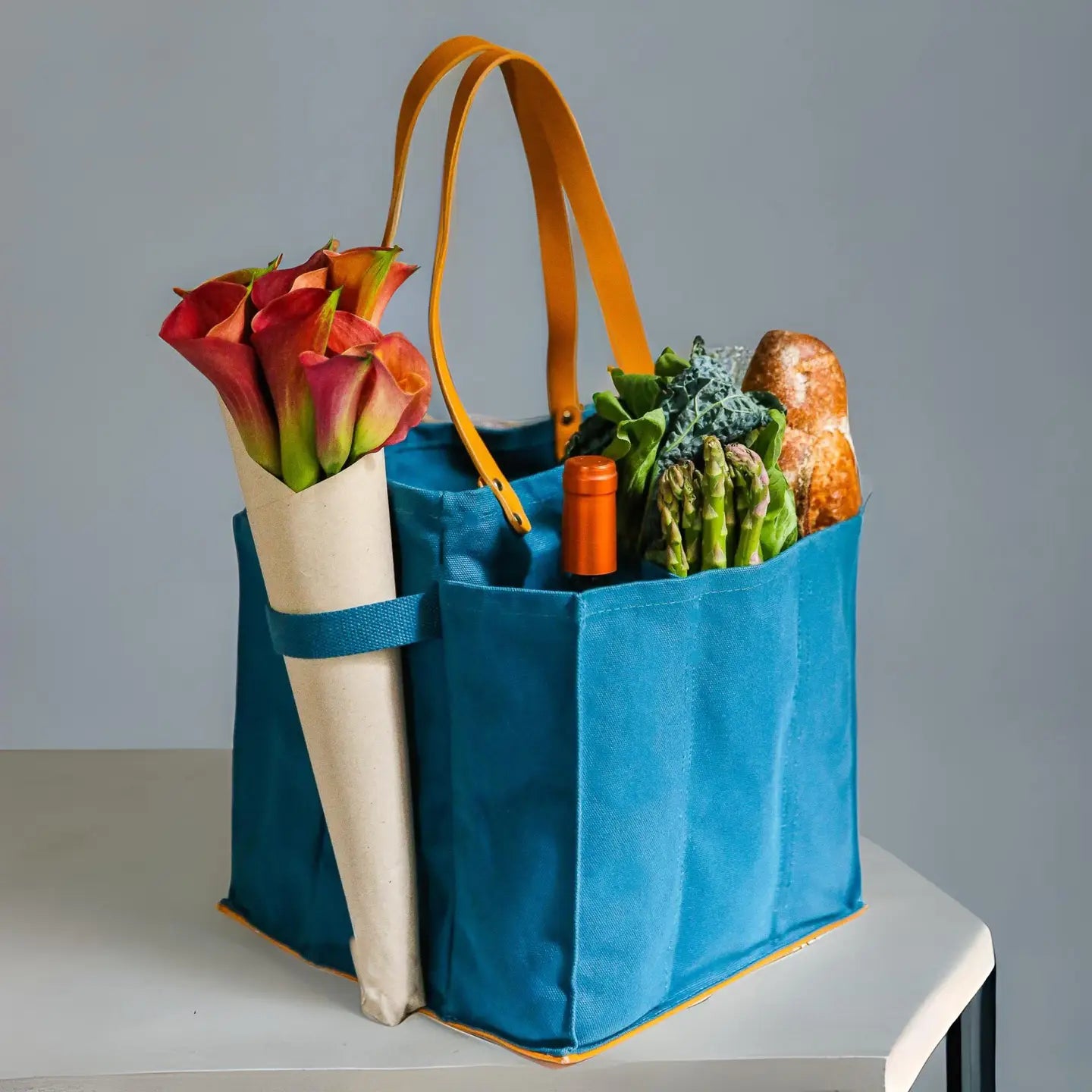Market Tote Blue w/ Mustard Handles  CAPA MT02