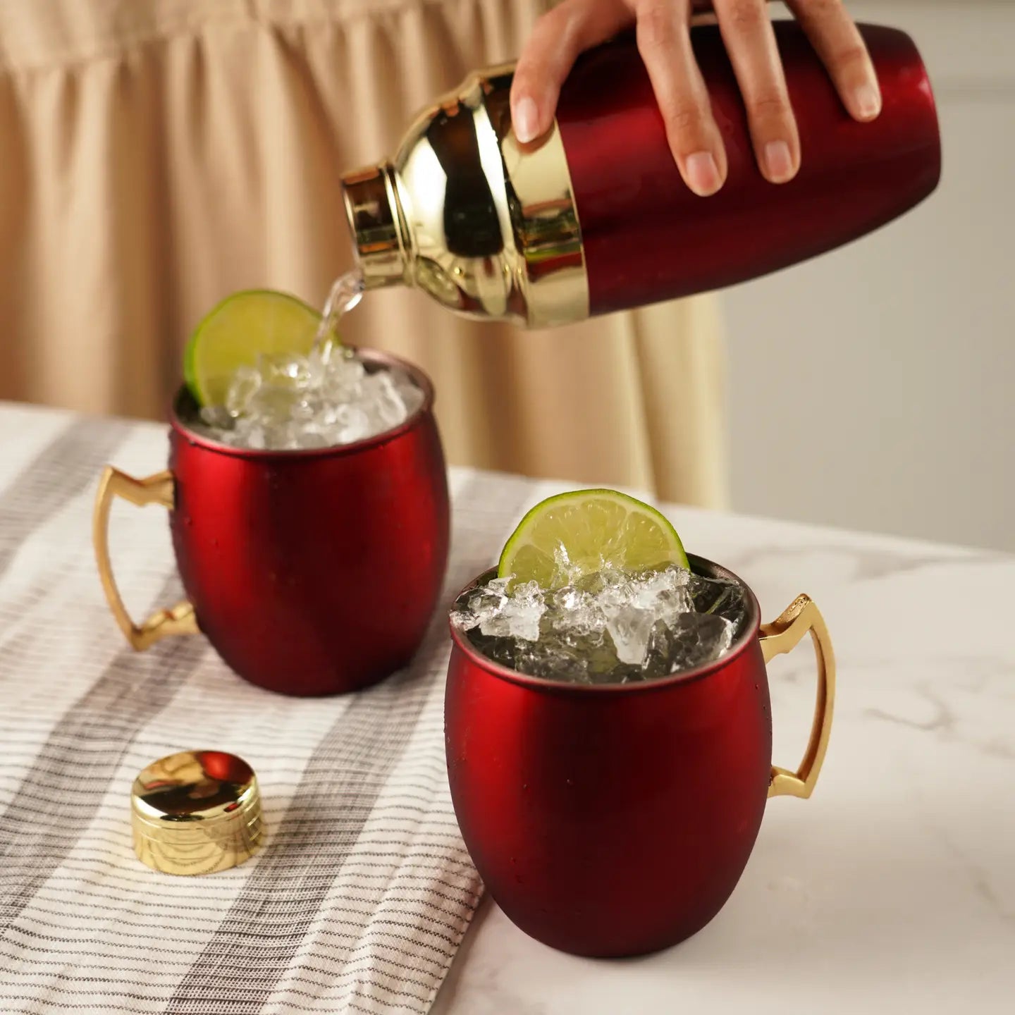 Shaker & Moscow Mule Mugs Red & Gold 3pc TWE 7660